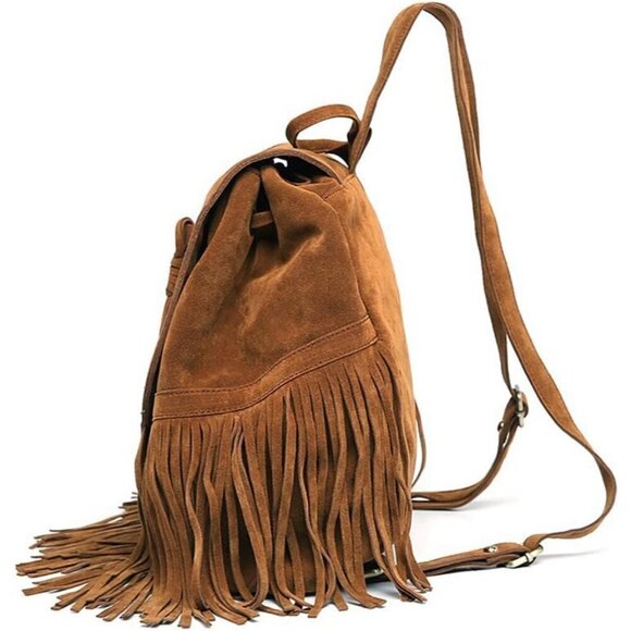 ✨Women Brown Leather Suede Fringed Tassel Backpack Purse Fashion Shoulder Bag - Picture 3 of 7